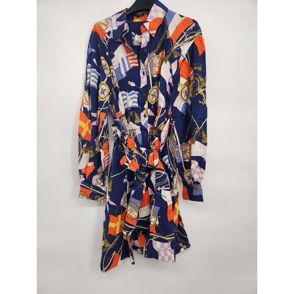 NWT Anthropologie Maeve Women's Scarf-print Mini Shirtdress Size S Navy #8F413 - Picture 2 of 13